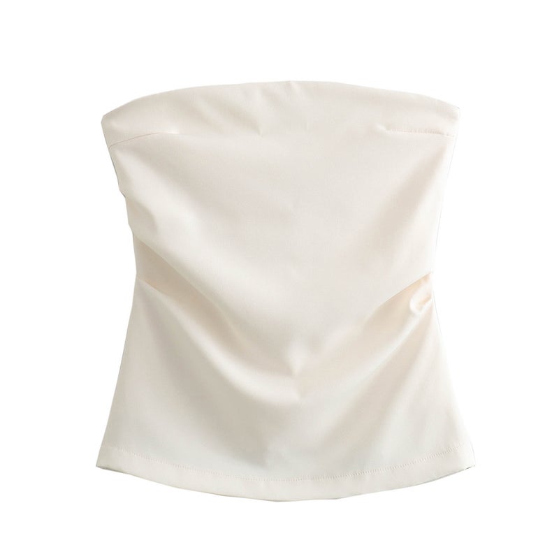 Women'S 2024 Strapless Pleated Solid Color Slim Top - Image 1