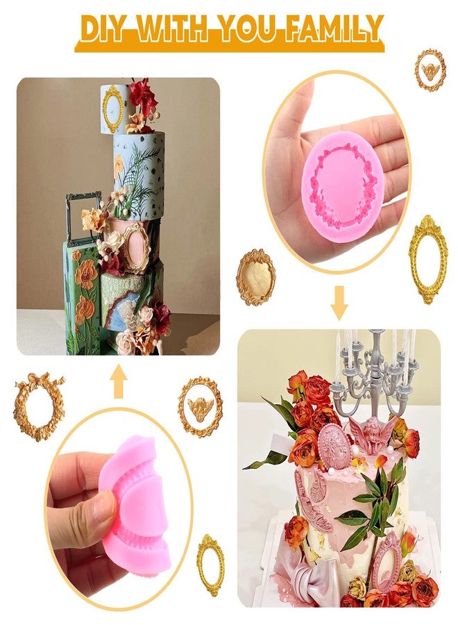 MYPRACS Photo Frame Fondant Molds Picture Frames Silicone Fondant Mold Vintage Frame Mold For Cake Decorating Cupcake Topper Candy Chocolate Gum Paste Polymer Clay Set Of 4 - Image 3