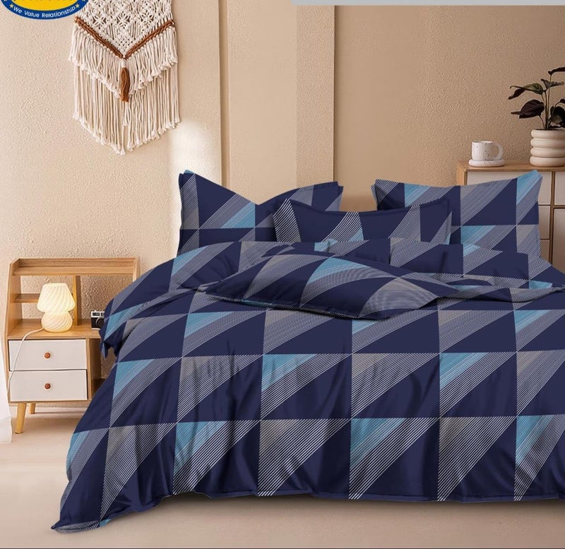 Skytex Sky Tex Blue Color 3D Geometric Printed 280 TC Cotton Super King Size Double Bed Duvet Cover with Zipper Can Be Used as Duvet Cover as Well as Top Sheet