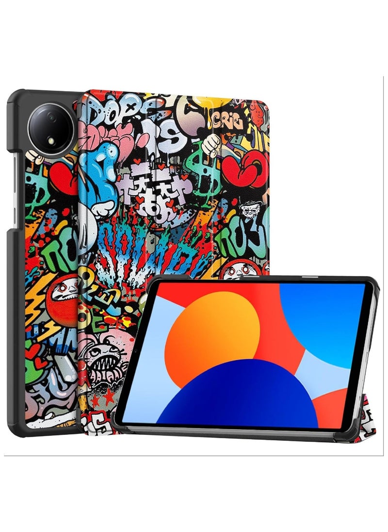 VKL - Flip Case Compatible with Xiaomi Redmi Pad SE 4G 8.7, PU Leather Cover With Stand Function, 360° Protective - Graffiti - Image 1
