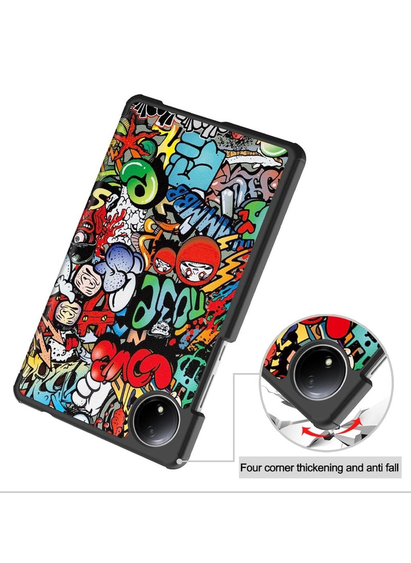 VKL - Flip Case Compatible with Xiaomi Redmi Pad SE 4G 8.7, PU Leather Cover With Stand Function, 360° Protective - Graffiti - Image 1