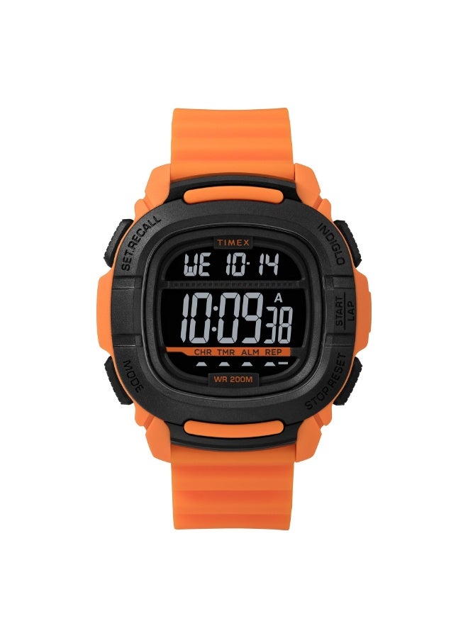 تيميكس ساعة TIMEX الرقمية للرجال 47 مم بسوار سيليكون برتقالي  مقاومة للصدمات ومقاومة للماء حتى 200 متر - Image 1