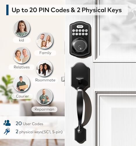 TEEHO Keyless Entry Door Lock Deadbolt with Handle Set, Electronic Digital Smart Locks Set for Front Door with 2 Keys, Easy to Install Keypad Deadbolt, Auto Lock - Matte Black - Image 2