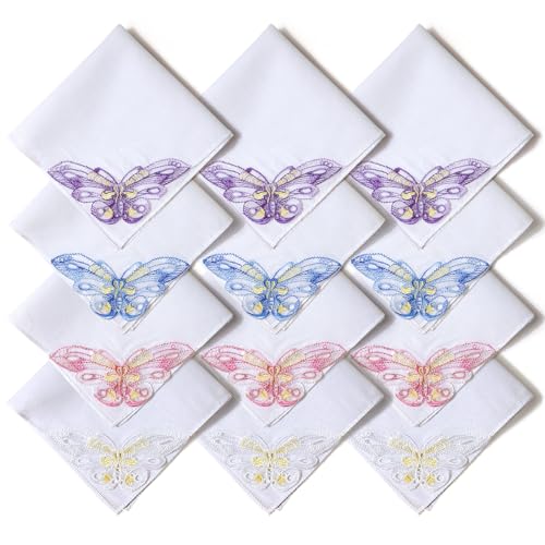 Selected Hanky Women's Cotton Handkerchiefs with Butterfly Lace at Corner, Ladies Hankies 12 Pcs, Handkerchiefs of Textiles - Image 1