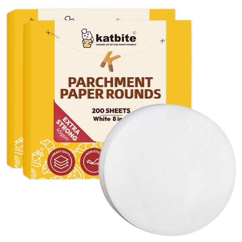 Katbite 8 Inch 400Pcs Parchment Paper Rounds Round Parchment Paper Cake Baking Freezing Patty Separating Tortilla Wrapping2 Pack of 200Pcs