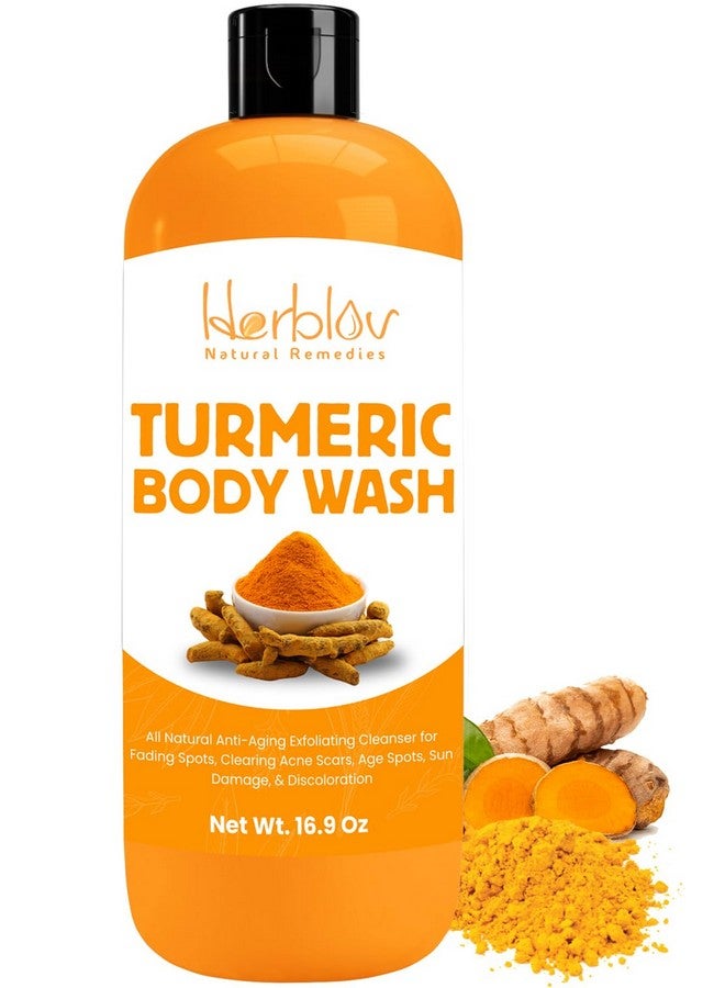 Herblov Turmeric Body Wash - Skin Brightening Turmeric Liquid Soap For Discoloration - Natural Anti Aging Exfoliating Turmeric Body Wash For Spots, Acne, Sun Damage - Turmeric Soap Skincare - Image 1