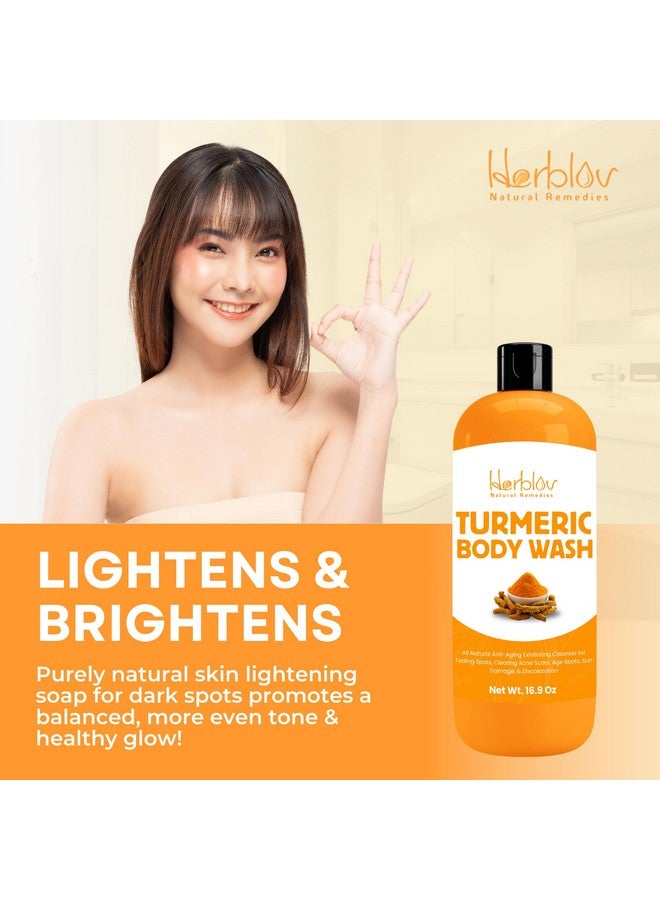 Herblov Turmeric Body Wash - Skin Brightening Turmeric Liquid Soap For Discoloration - Natural Anti Aging Exfoliating Turmeric Body Wash For Spots, Acne, Sun Damage - Turmeric Soap Skincare - Image 5
