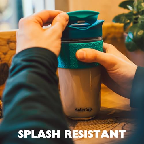 SoleCup. Large Travel Mug - Reusable Glass Coffee Mug - 18oz/530ml BPA-Free Hot Drink Travel Mug with Lid & Silicone Band (Black, 18oz) - Image 3