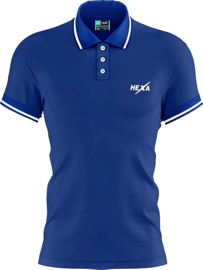 HEXA Hexa Polo Line 601 Short Sleeve Polo Shirt for Men &amp; Women - Dry-Fit, Anti-Bacterial, 100% Polyester- Blue - Size - M 121000-Blue- Size -M
