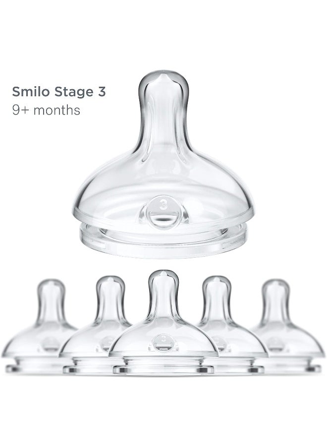 Smilo Anti-Colic Bottle Nipple, Fast Flow 9M+, Stage 3 Suitable from 9 Months, Smooth Flow Anti-Colic (Pack of 6)