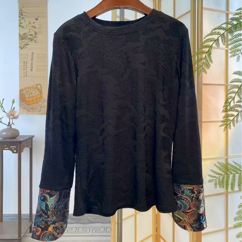 National style new Chinese-style embroidered T-shirt for women 2025 new style retro style top slimming round neck base shirt - Image 3