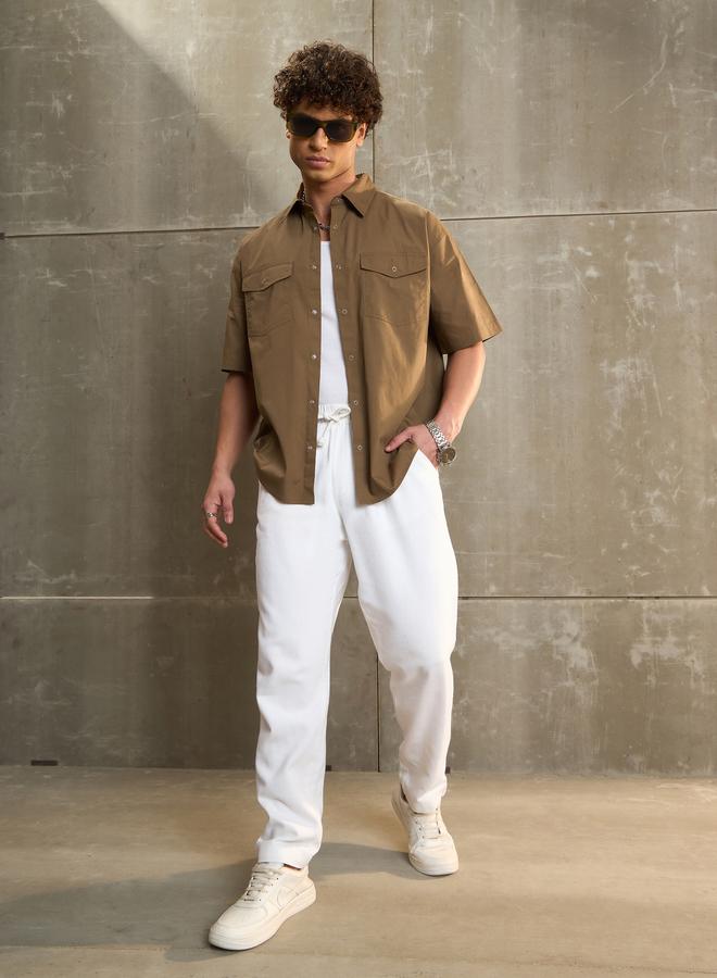 ساسافراس قميص ساسافراس بوبلين زيتوني بجيوب أمامية بقصة مريحة - Image 2