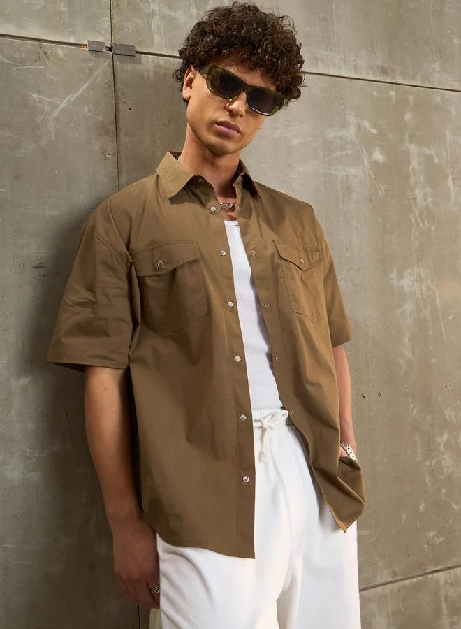 SASSAFRAS SASSAFRAS Olive Poplin Front Pocket Relax Fit Shirt