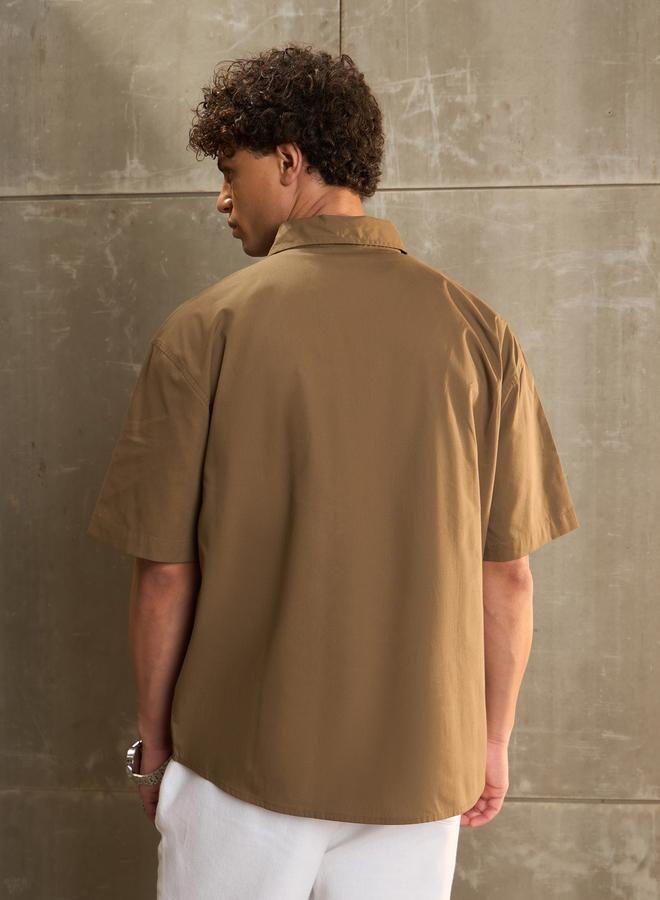 ساسافراس قميص ساسافراس بوبلين زيتوني بجيوب أمامية بقصة مريحة - Image 5