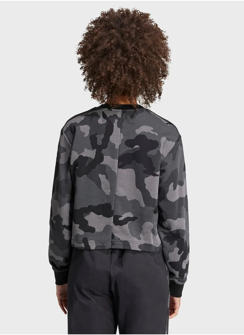 Adidas Essentail 3 Stripe Camo Sweatshirt