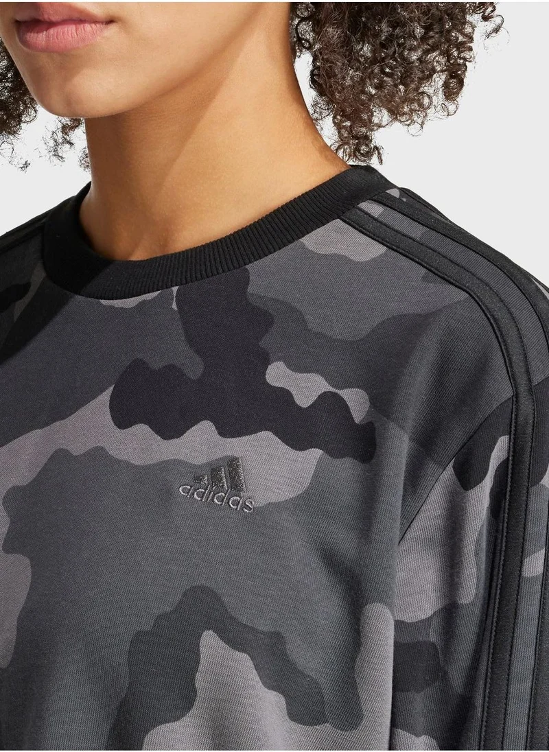 Adidas Essentail 3 Stripe Camo Sweatshirt