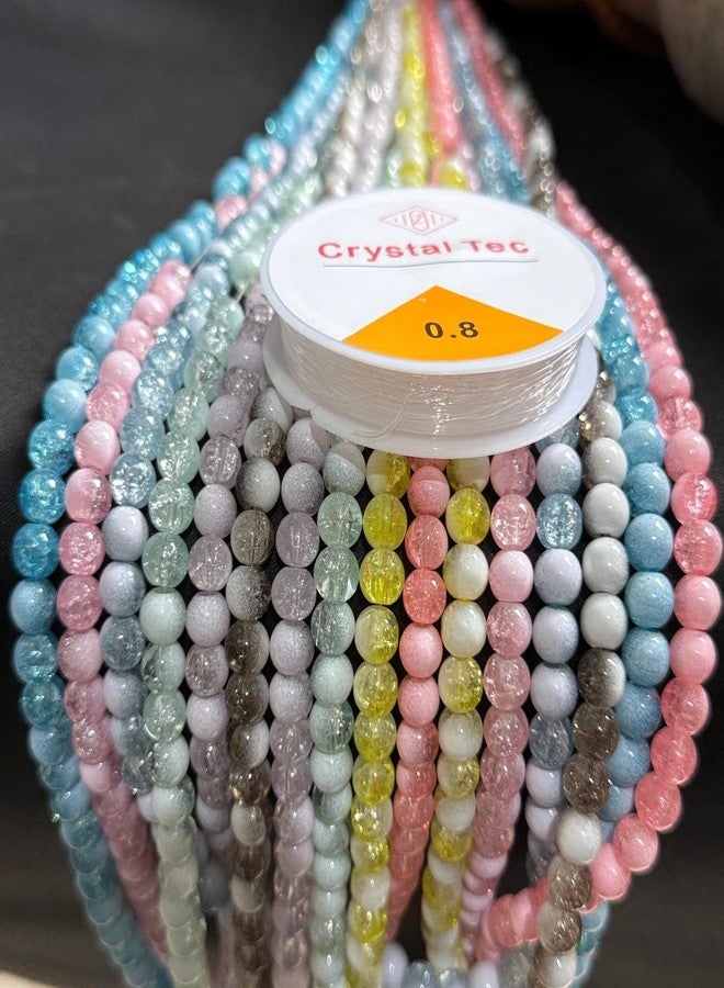 LeafLoom 8 Mm Cracked Round Glass Beads 8 Color 280 Pcs (Each Color 35 Pcs) for Bracelet, Earing, Jewelery Making, Multicolour - Image 5