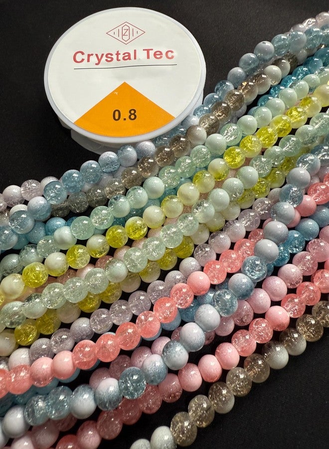 LeafLoom 8 Mm Cracked Round Glass Beads 8 Color 280 Pcs (Each Color 35 Pcs) for Bracelet, Earing, Jewelery Making, Multicolour - Image 1
