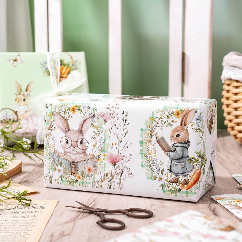 LeZakaa Easter Wrapping Paper Sheets, Bunny Carrot Green Plaid Vintage Gift Wrap for Easter Basket, Kids Birthday, Baby Shower and Spring Celebration, Folded Flat 6 Sheets, 19.7" x 27.5" Per Sheet - Image 4