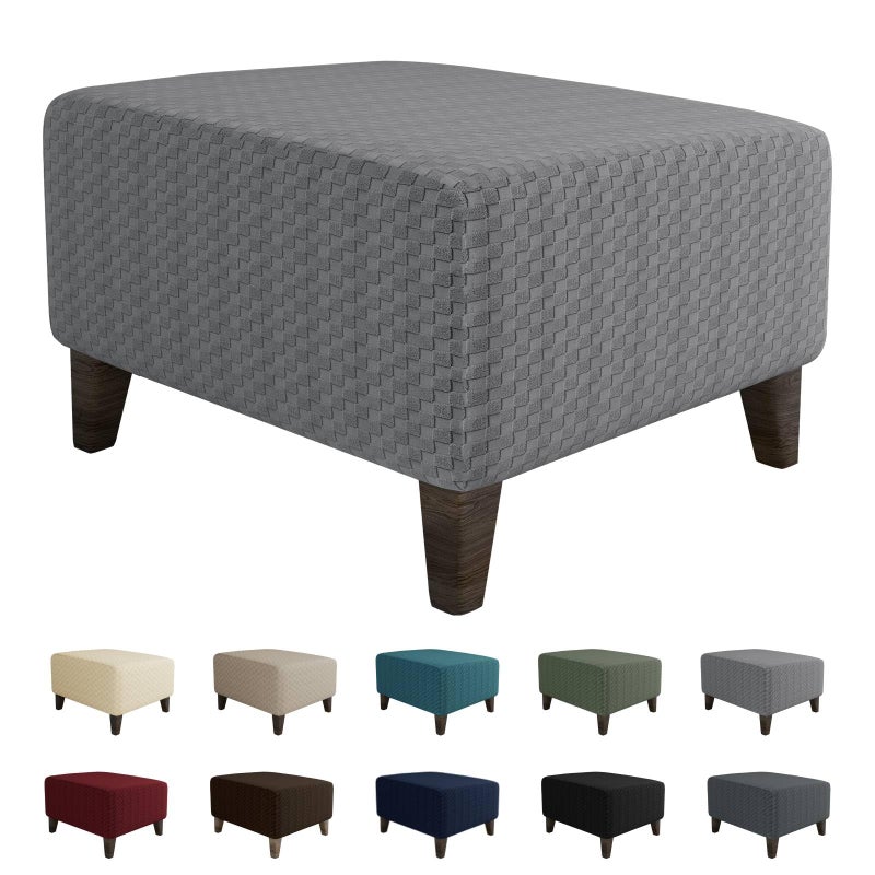 MAXIJIN Jacquard Ottoman Cover Slipcovers Folding Storage Stool Furniture Protector Cover Soft Thick Rectangle Foot Rest Slipcover with Elastic Bottom Ottoman Small Light Gray