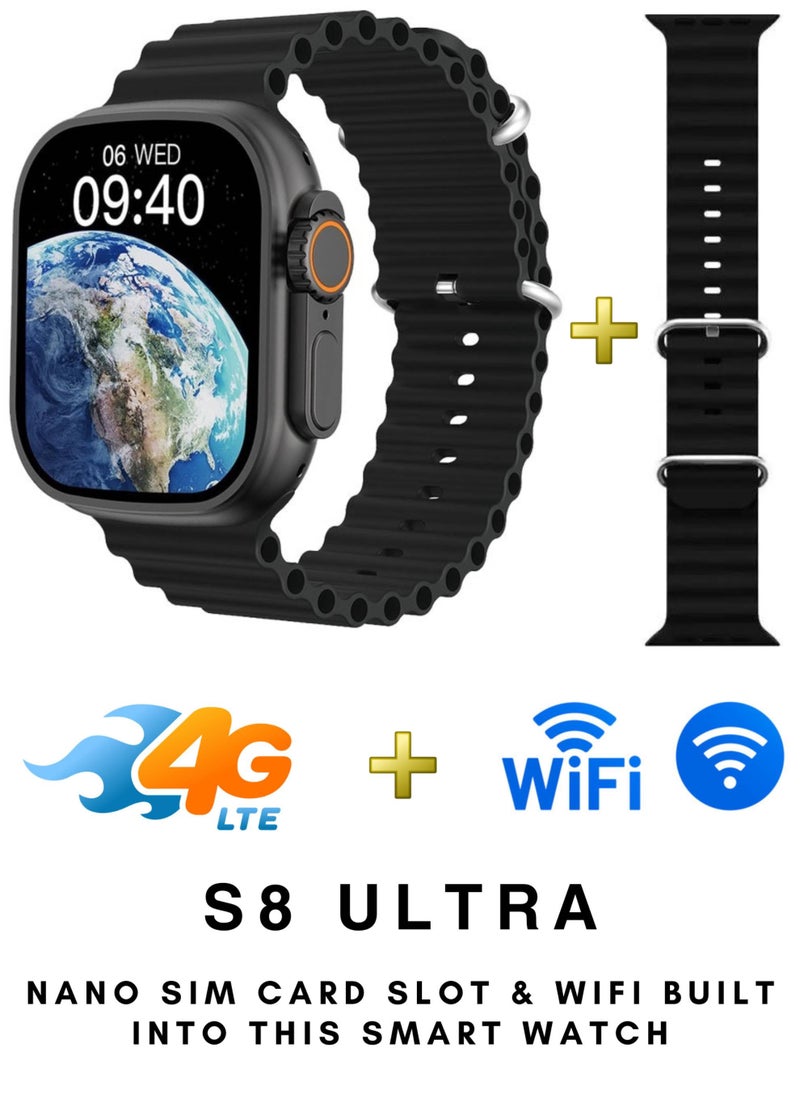 S8 Ultra - Premium Cellular Smart Watch with 2.02 Inch IPS Display, Built-In WiFi + GPS, Bluetooth Fitness Tracker - Black with an Additional Band and Charger - Image 1