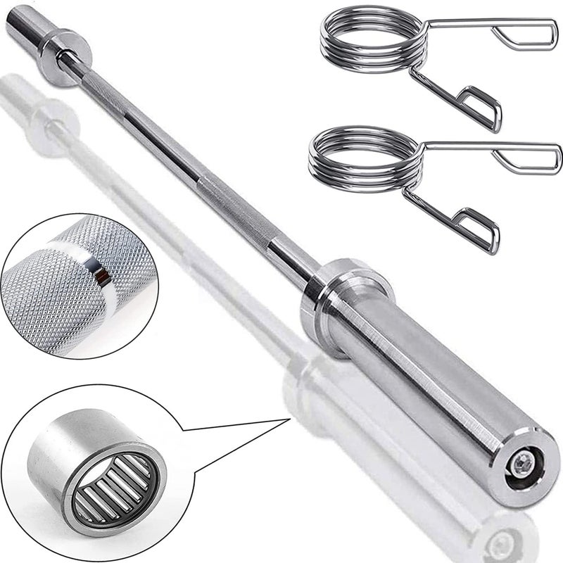 MYOYAY MYOYAY Weight Lifting Barbell Bar | Fitness 4ft Barbell Weight Bar with 2 Spring Clip Collars | Chrome, Anti-Slip Hand Grip, Solid Steel, Gym Equipment | Training, Fitness, Exercise, Workout  - Image 1