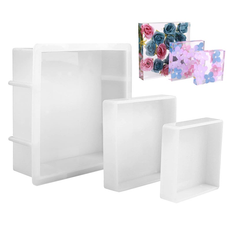 AOEDEO Square Silicone Molds for Resin, Large Resin Mold Glossy Deep Square Molds 6.6''x 2'' w (with 2 Small Square or Rectangular molds) Deep Epoxy Resin Molds for Flowers Bouquet Preservation - Image 1