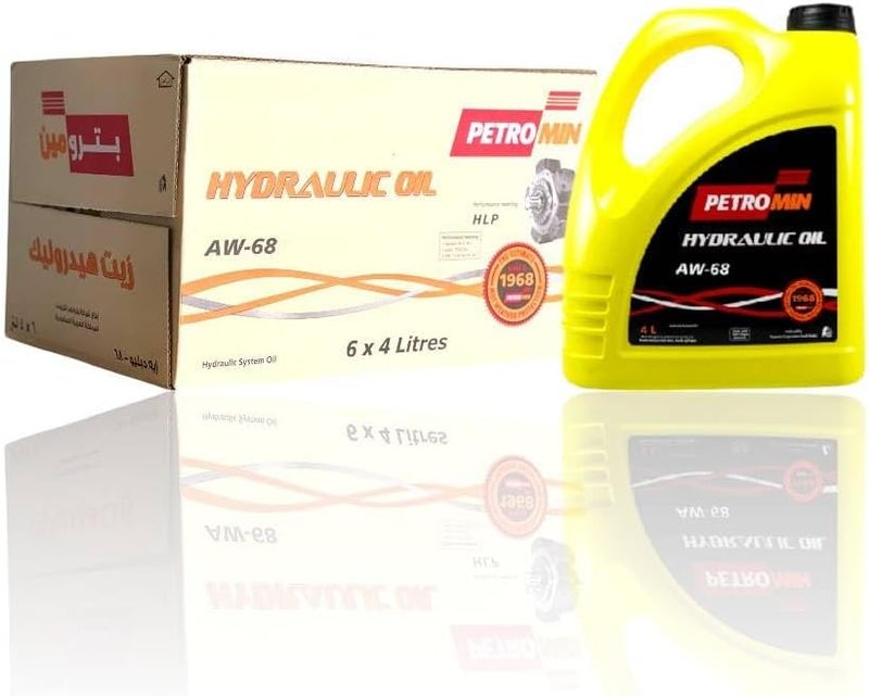 زيت هيدروليكي مضاد للتآكل من بترومين AW-68 – ISO VG 68 – أداء صناعي عالي – عبوة 4 لتر × 6 قطع