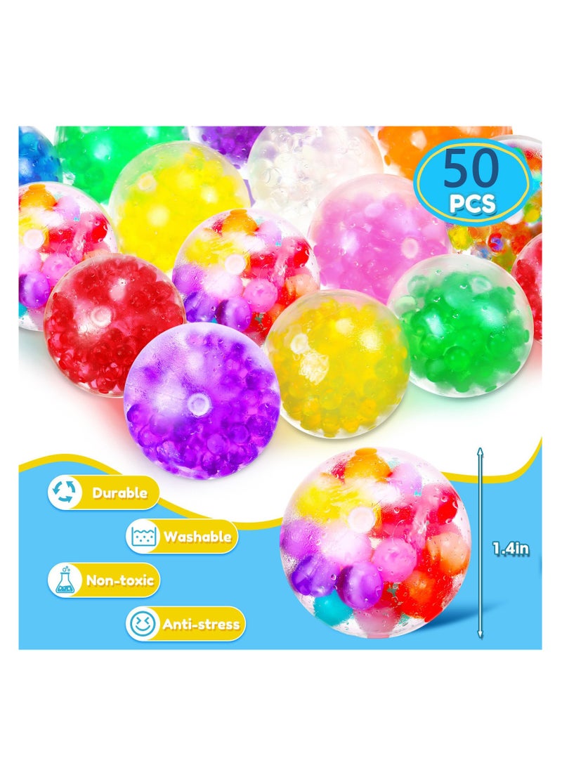 KASTWAVE - 50 Pack Mini Stress Ball Fidget Toy Bulk for Kids Adults Squishy Balls Squeeze Fidget Toys Sensory Stress Balls Set Filled with Water Beads Classroom Prize, Party Favors - Image 1