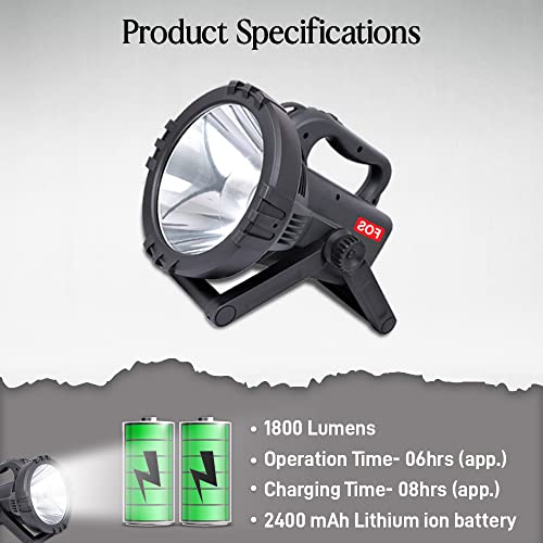FOS LED Search Light 20W with 2400 mAh Lithium-ION Battery (Range UP to 2 KM.) 2 Modes Rechargeable Handheld Torch - 1 Year Warranty and BIS Certified - Image 5