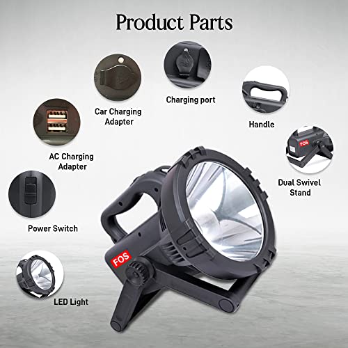 FOS LED Search Light 20W with 2400 mAh Lithium-ION Battery (Range UP to 2 KM.) 2 Modes Rechargeable Handheld Torch - 1 Year Warranty and BIS Certified - Image 2