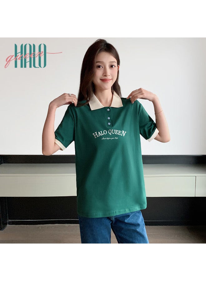 HALOQUEEN Halo Queen Women's Summer Thin Short Sleeve Simple Polo Shirt American Letter Print T-shirt H142t1002 - Image 2