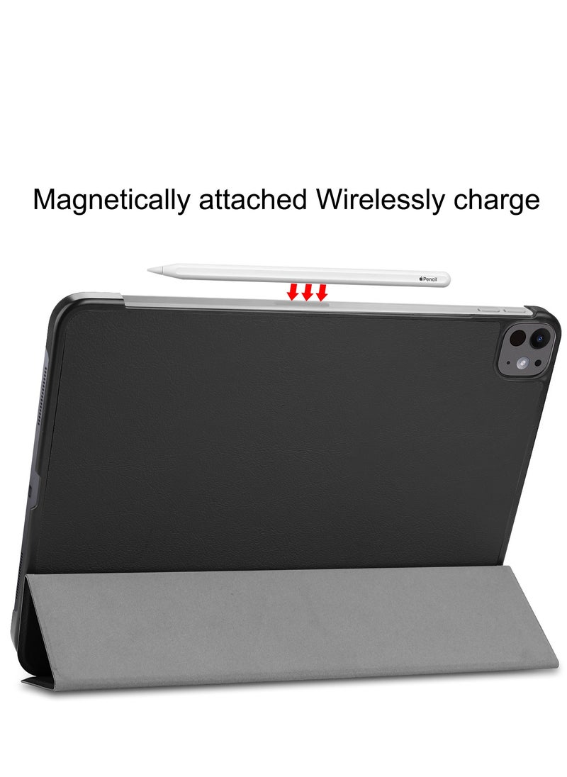Case for IPad Pro 13 Inch (M4) 2024 Released Slim Stand Hard Back Shell Protective Smart Cover with Auto Sleep Wake Feature for IPad Pro 13 Inch Tablet (Black)