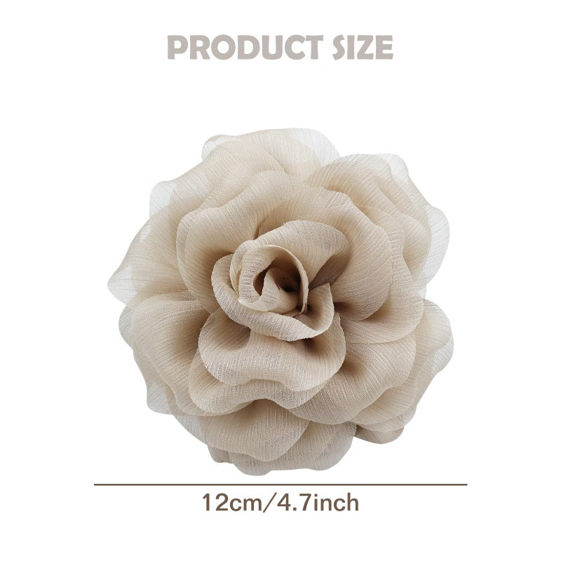 Dizila 3 Pieces Large Tulle Rose Flower Hair Claws Clips Floral Bun Updo Holders Hair Barrettes Headpieces for Women Girls (Ivory+Khaki+Brown) - Image 2