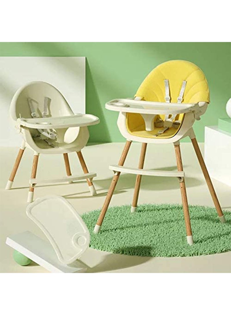 GT-Wheel Baby Dining Chair 3-in-1 Portable High Chairs， Adjustable Height Foldable Toddler Seat， Safe Toddler's Dining Chair with Meal Tray for Your Baby (white+yellow) - Image 1