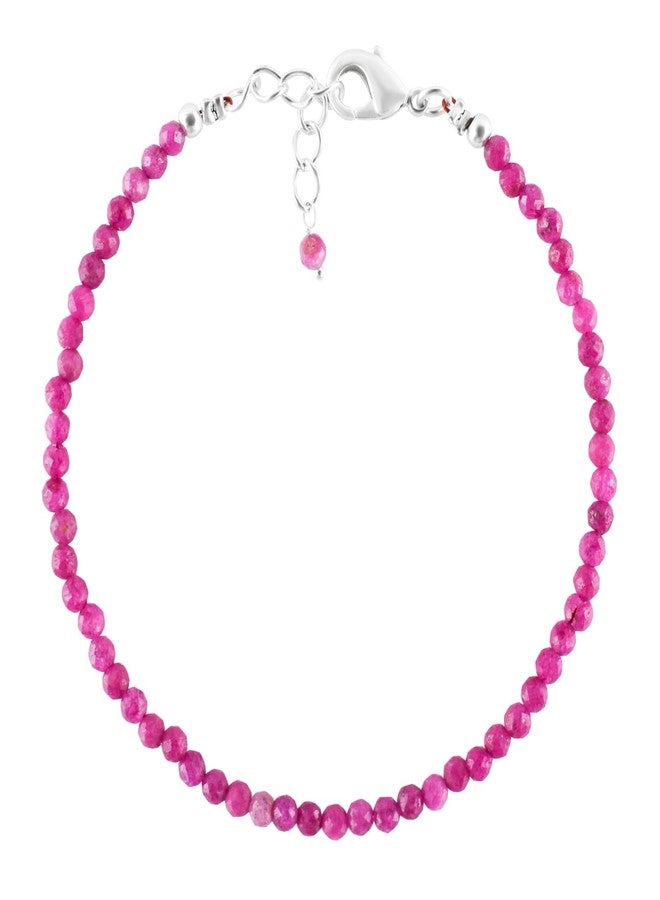 YANARA Pink Ruby Bracelet Natural Gemstone Micro Beads Handmade Jewelry For Women Chakra Energy Crystal, Silver Plated Chain 8 inch Crystal Bracelet - Image 5