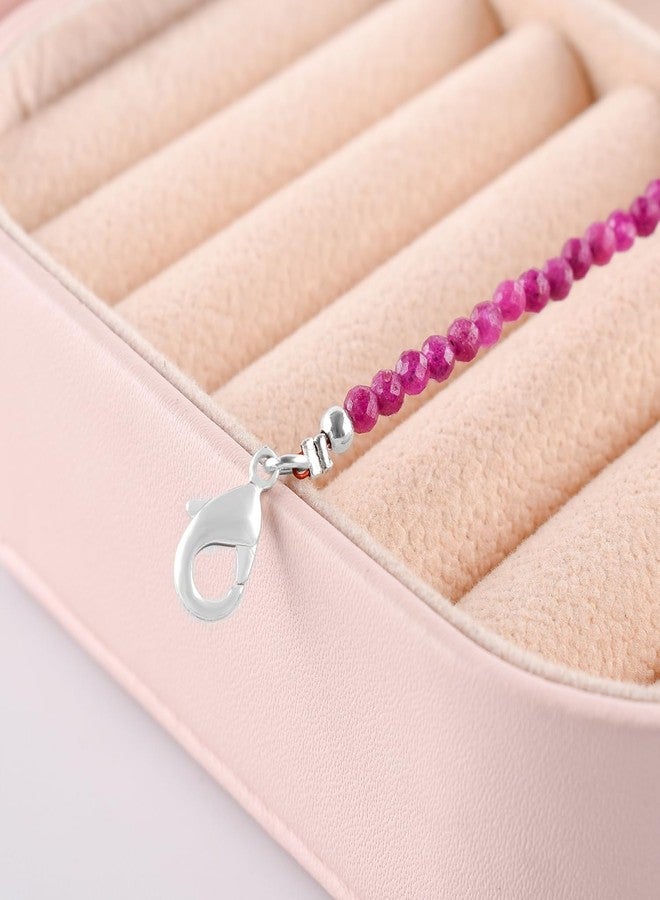 YANARA Pink Ruby Bracelet Natural Gemstone Micro Beads Handmade Jewelry For Women Chakra Energy Crystal, Silver Plated Chain 8 inch Crystal Bracelet - Image 4