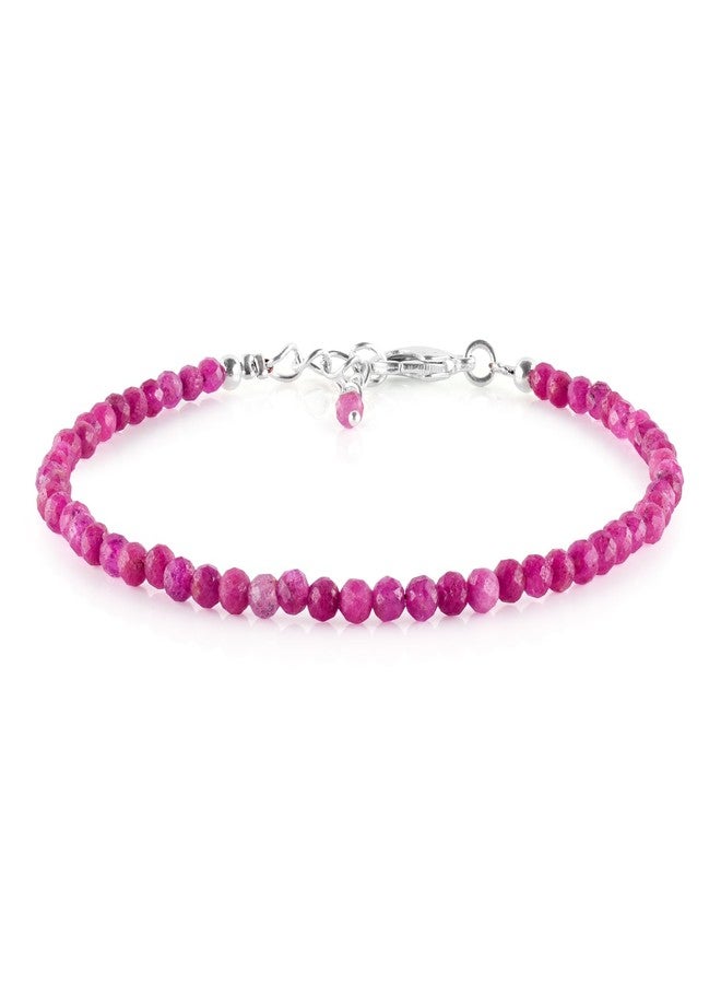 YANARA Pink Ruby Bracelet Natural Gemstone Micro Beads Handmade Jewelry For Women Chakra Energy Crystal, Silver Plated Chain 8 inch Crystal Bracelet - Image 1