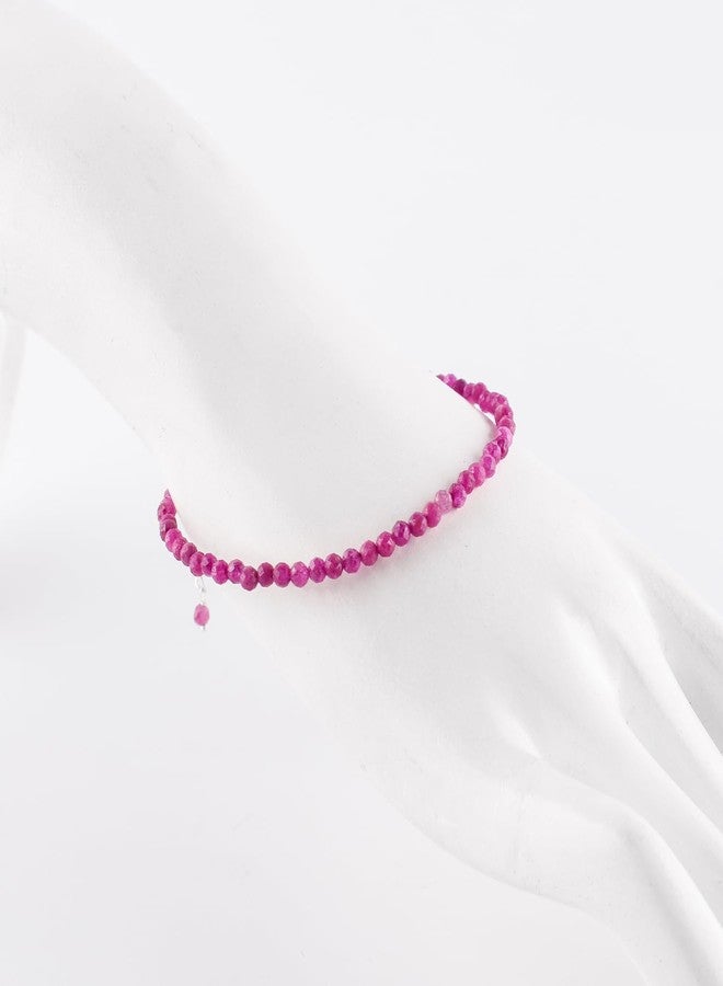 YANARA Pink Ruby Bracelet Natural Gemstone Micro Beads Handmade Jewelry For Women Chakra Energy Crystal, Silver Plated Chain 8 inch Crystal Bracelet - Image 2