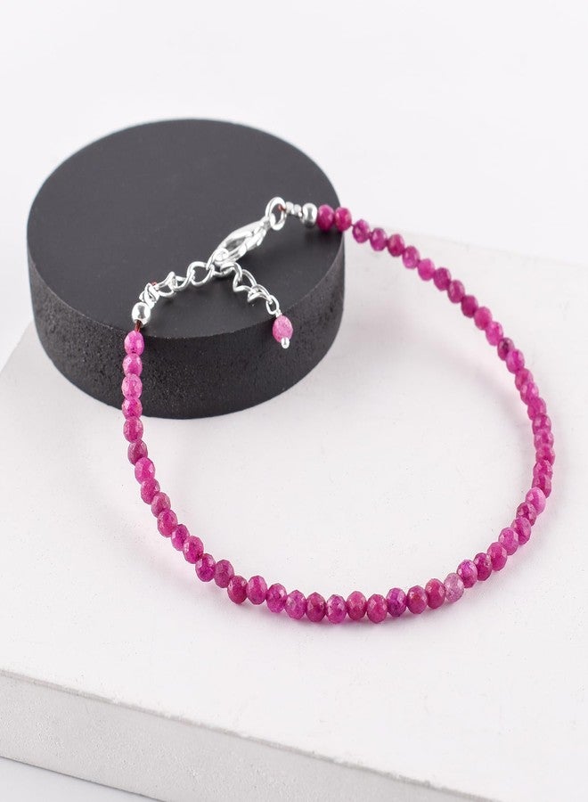 YANARA Pink Ruby Bracelet Natural Gemstone Micro Beads Handmade Jewelry For Women Chakra Energy Crystal, Silver Plated Chain 8 inch Crystal Bracelet - Image 3
