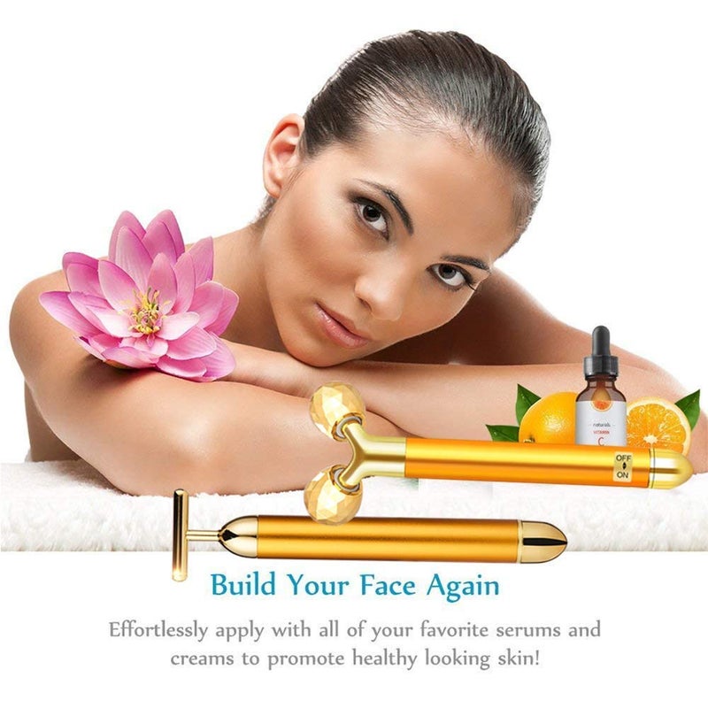 DANGSHAN 2-in-1 Electric Face Massager 24k Golden Facial Massager, 3D Roller and T Shape Facial Roller Massager Kit Skin Care Tools - Image 5