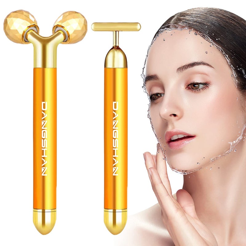 DANGSHAN 2-in-1 Electric Face Massager 24k Golden Facial Massager, 3D Roller and T Shape Facial Roller Massager Kit Skin Care Tools - Image 1