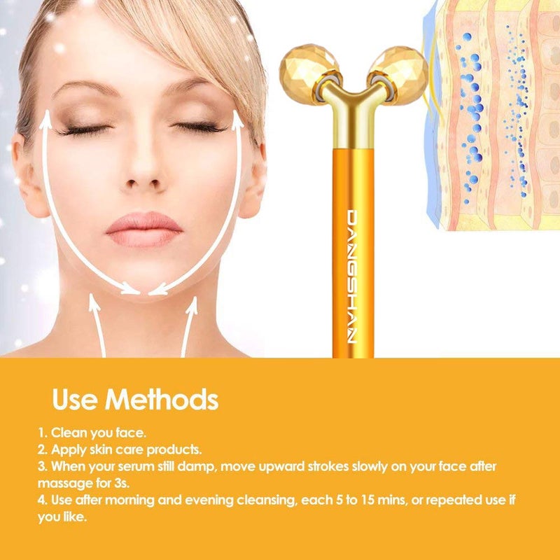 DANGSHAN 2-in-1 Electric Face Massager 24k Golden Facial Massager, 3D Roller and T Shape Facial Roller Massager Kit Skin Care Tools - Image 3