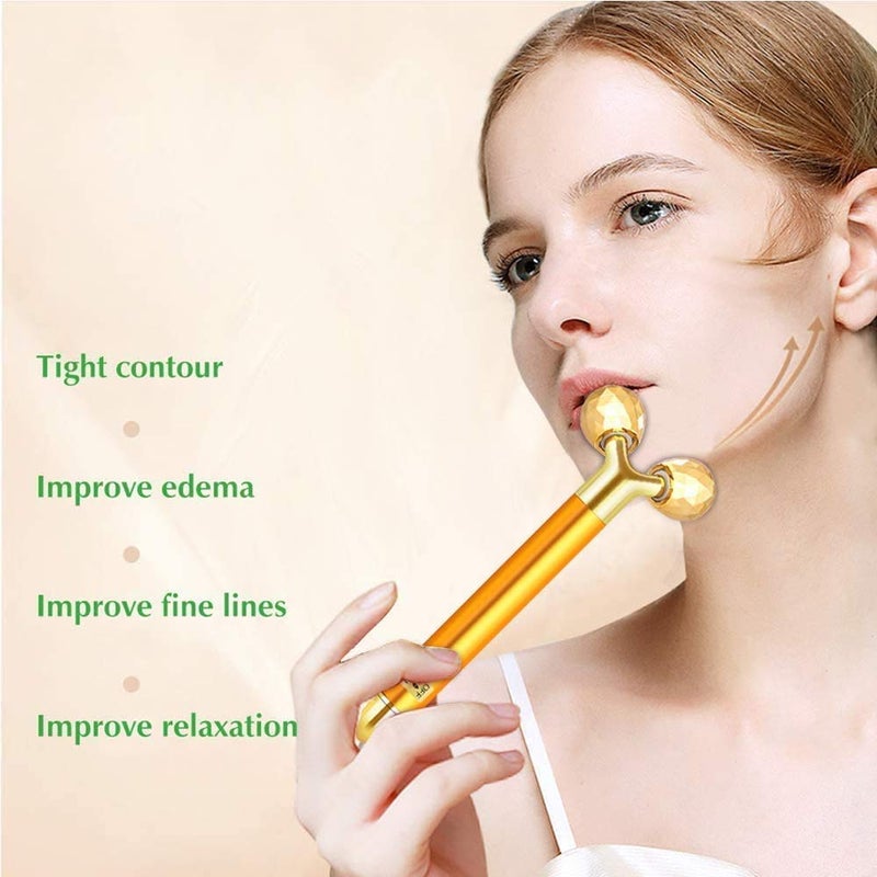 DANGSHAN 2-in-1 Electric Face Massager 24k Golden Facial Massager, 3D Roller and T Shape Facial Roller Massager Kit Skin Care Tools - Image 4