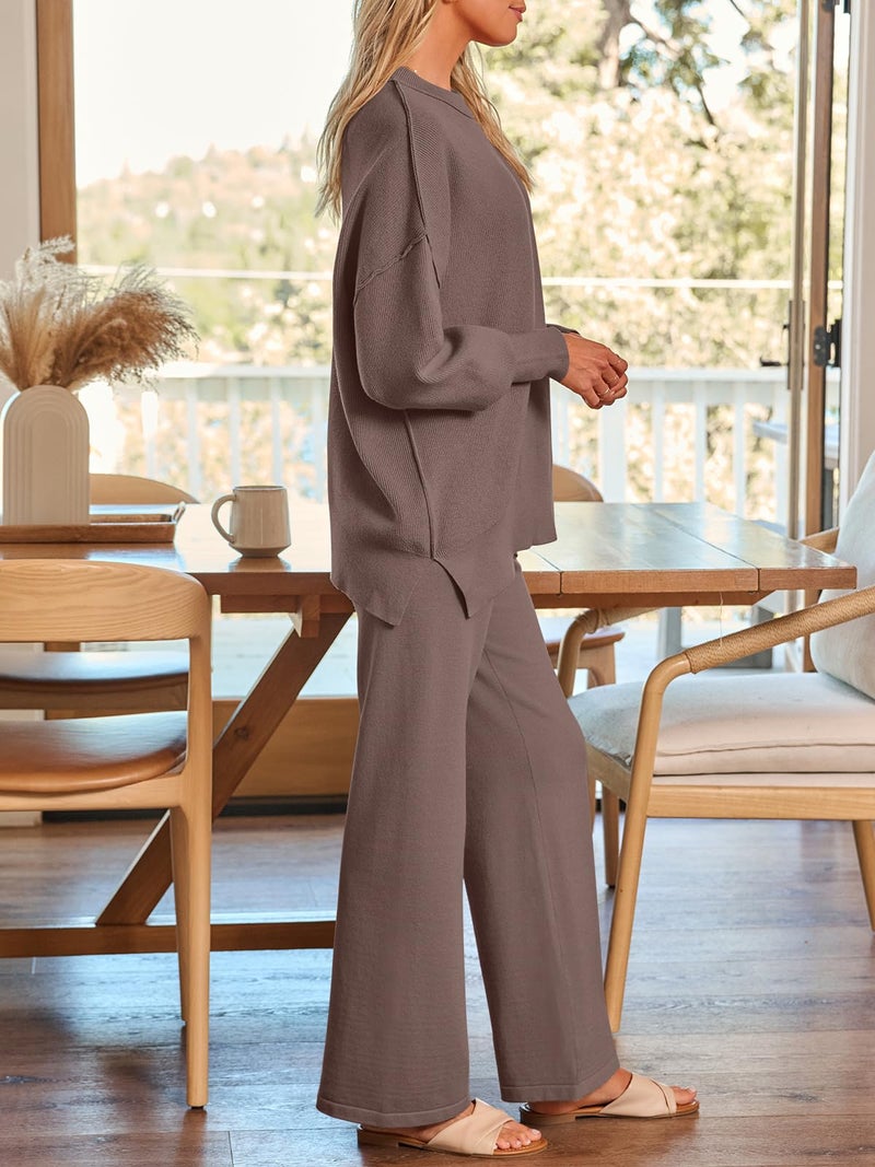 LILLUSORY Lounge Sets For Women 2 Two Piece Outfits 2026 Fall Winter Airport Trendy Matching knit Sweat Suit Sweaters Pants Sweatsuit Loungewear Cute Travel Fashion Clothes Nutmeg L - Image 3