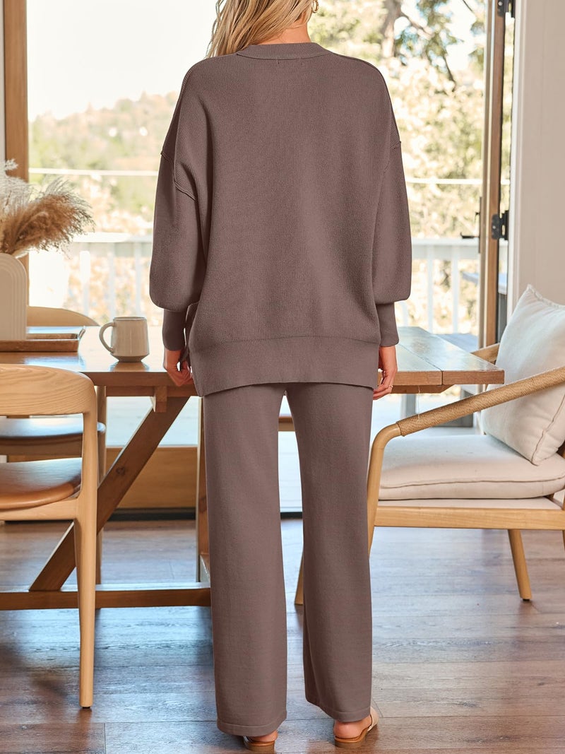 LILLUSORY Lounge Sets For Women 2 Two Piece Outfits 2026 Fall Winter Airport Trendy Matching knit Sweat Suit Sweaters Pants Sweatsuit Loungewear Cute Travel Fashion Clothes Nutmeg L - Image 4