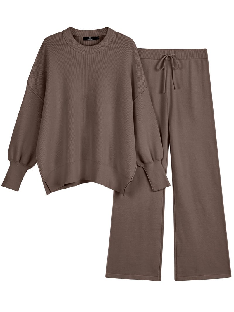 LILLUSORY Lounge Sets For Women 2 Two Piece Outfits 2026 Fall Winter Airport Trendy Matching knit Sweat Suit Sweaters Pants Sweatsuit Loungewear Cute Travel Fashion Clothes Nutmeg L - Image 1
