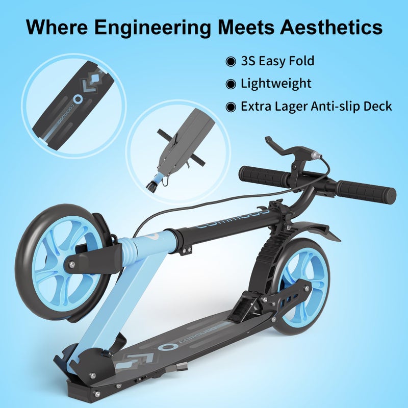 Commugo Kick Scooter with Dual Brakes for Kids Age 8+, Teens, Adults, Dual Suspension Foldable Lightweight Scooter with 8 Inch Big Wheels, Max Load 240 LBS Wide Deck - Image 4