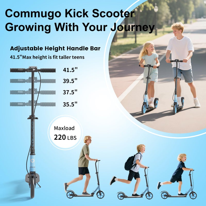 Commugo Kick Scooter with Dual Brakes for Kids Age 8+, Teens, Adults, Dual Suspension Foldable Lightweight Scooter with 8 Inch Big Wheels, Max Load 240 LBS Wide Deck - Image 3