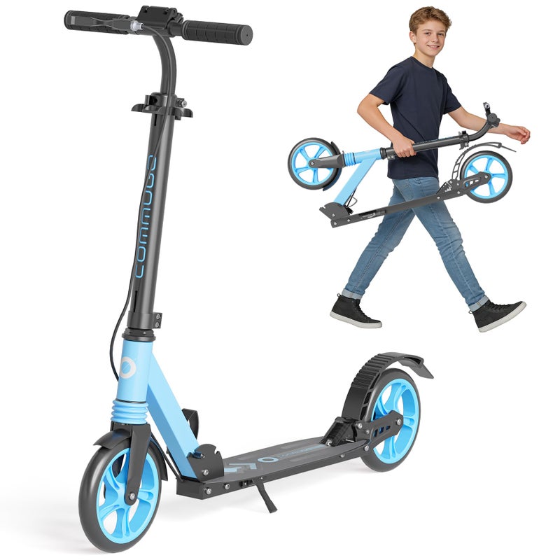 Commugo Kick Scooter with Dual Brakes for Kids Age 8+, Teens, Adults, Dual Suspension Foldable Lightweight Scooter with 8 Inch Big Wheels, Max Load 240 LBS Wide Deck - Image 1